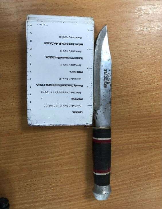 Police seized a knife from the car in Lunsford Lane, Larkfield. Picture: @kentpoliceroads (14793916)