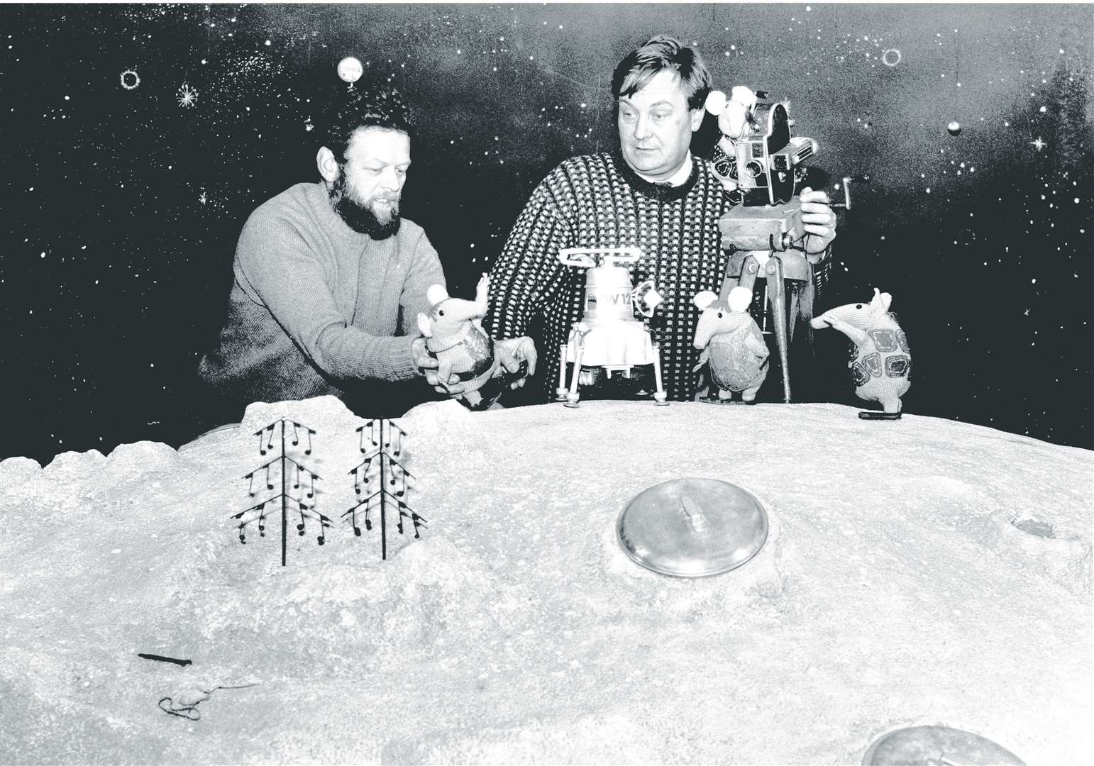 Peter Firmin (left) and Oliver Postgate at work on the children's TV Programme The Clangers in their Blean studio back in the 60s