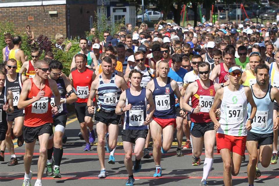 The action gets under way at this year's North Downs Run Picture: John Westhrop