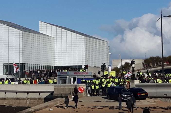 The march arrives outside the Turner Contemporary