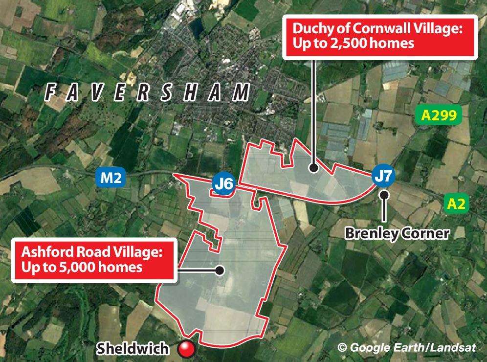 The two sites being considered for garden villages on the outskirts of Faversham. (4600343)