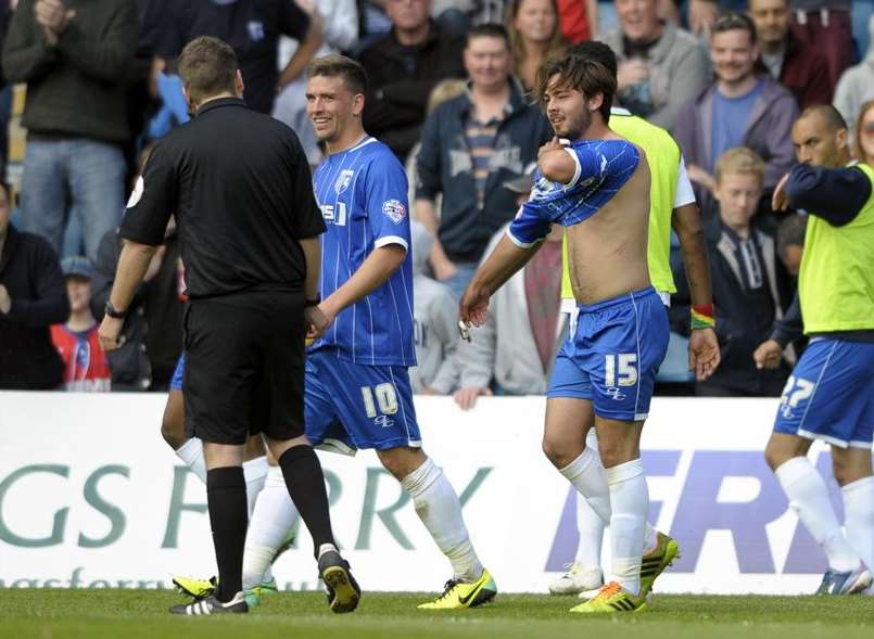 Bradley Dack is booked for his goal celebration Pic: Barry Goodwin