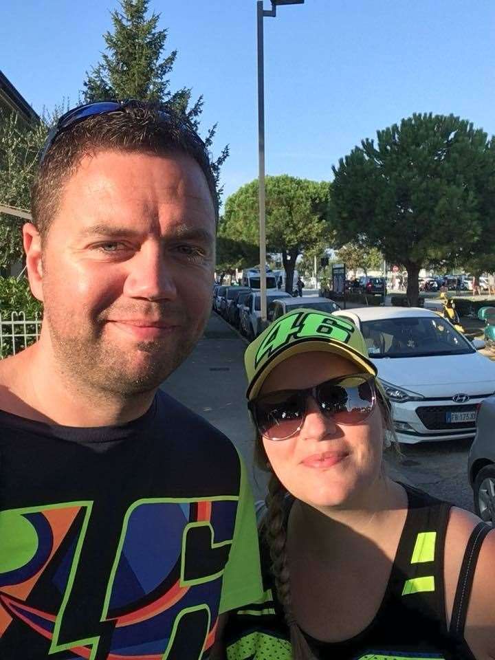 Jeff and Sarah Brown during a trip to Italy to watch the MotoGP