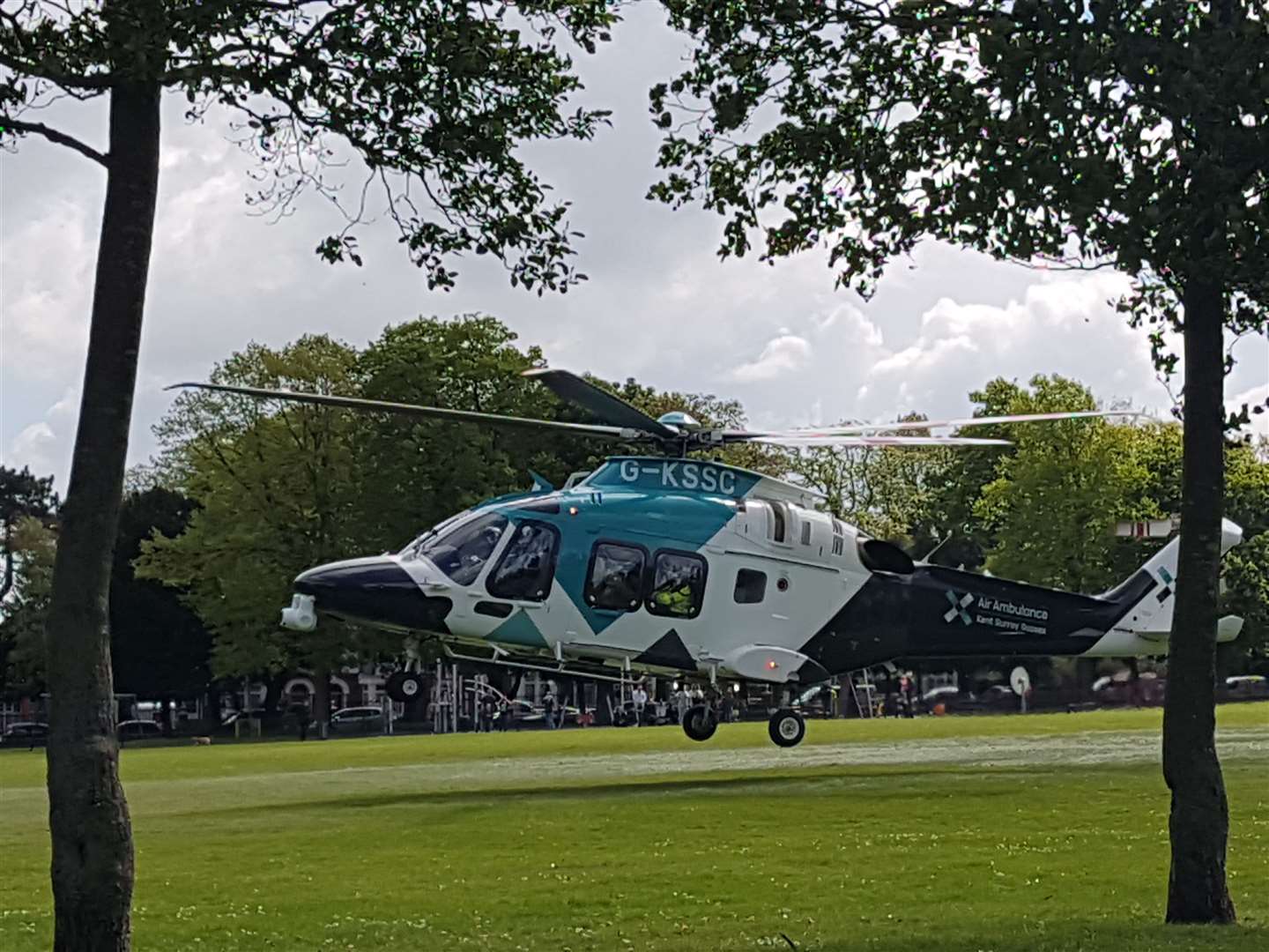 The air ambulance landed in a field near Napier Road, Gillingham (9638914)