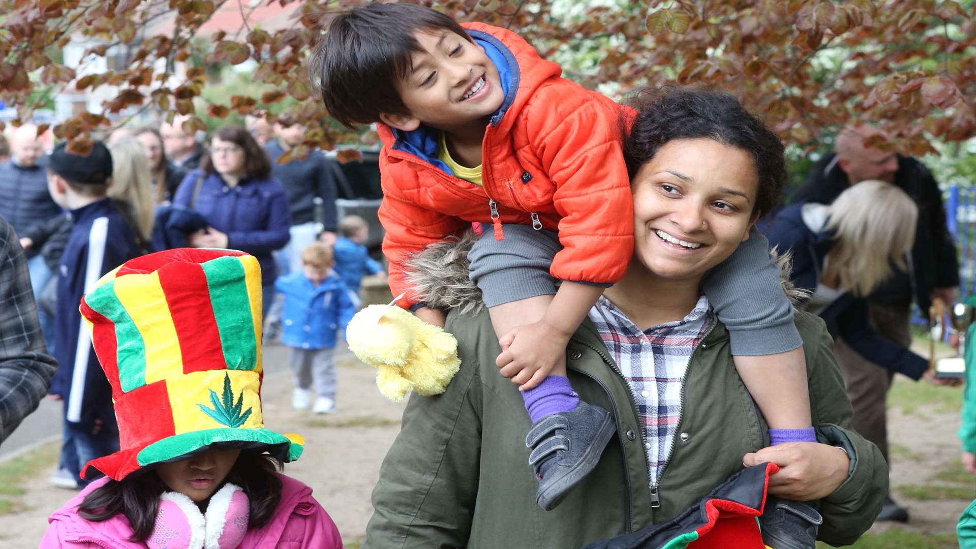 Prema Hossain and her son Amer, three, and daughter Ayra six, ready to watch the parade. Picture: John Westhrop