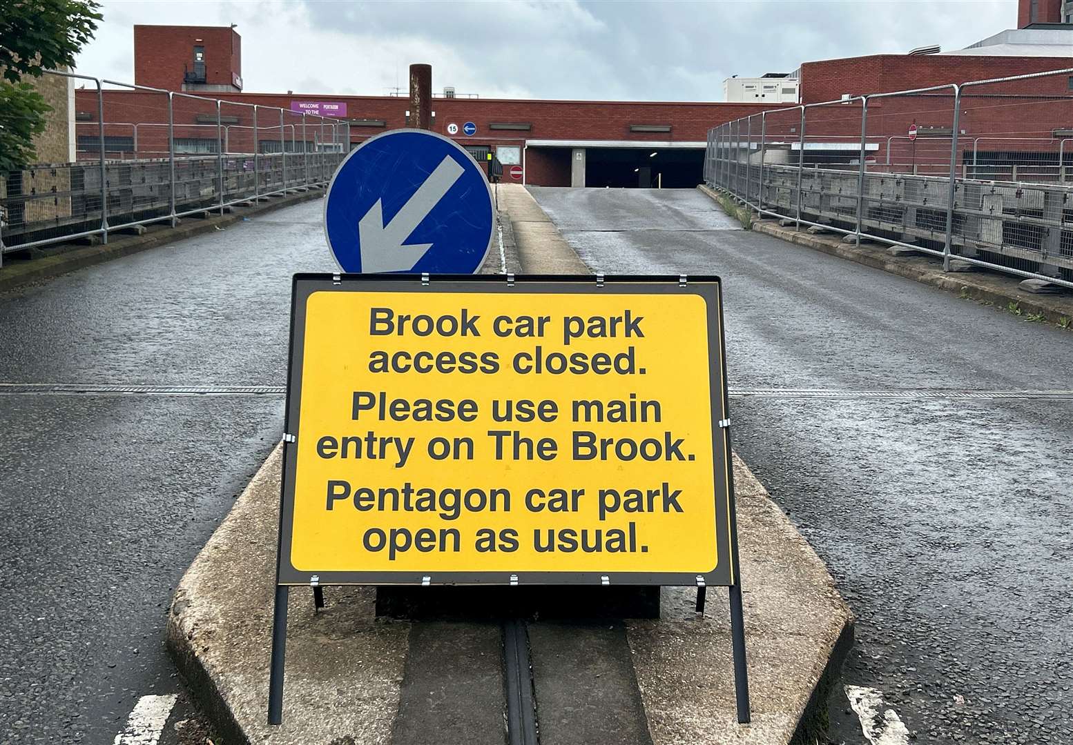 Traffic diversion sign at The Brook car park, Chatham