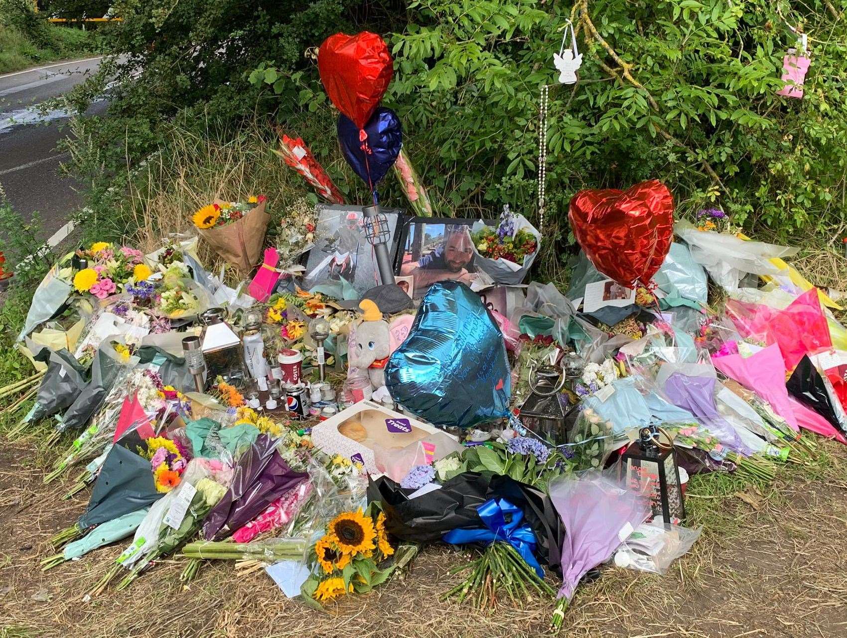 Flowers and tributes left at the side of the A225 in Shoreham