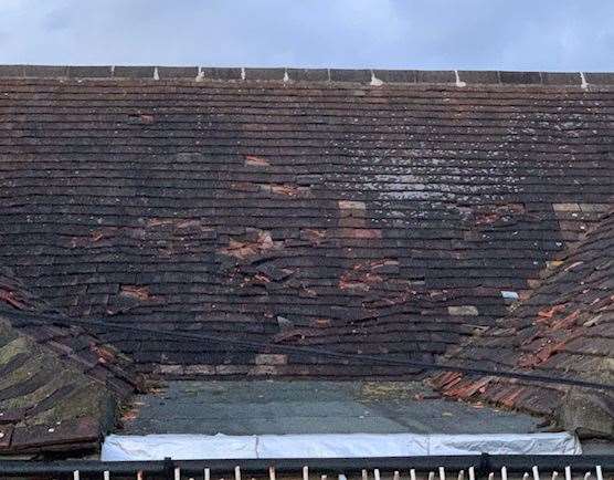 The damage to the roof. Picture: Jason Bowler