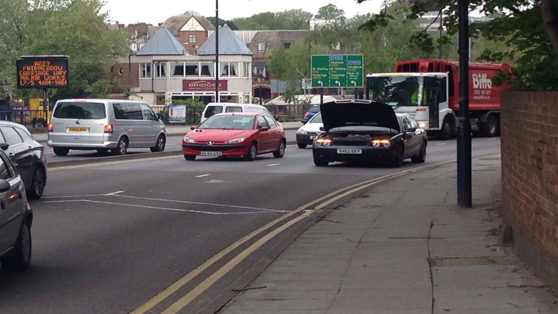 A broken down car is blocking one lane of Maidstone's one-way system.