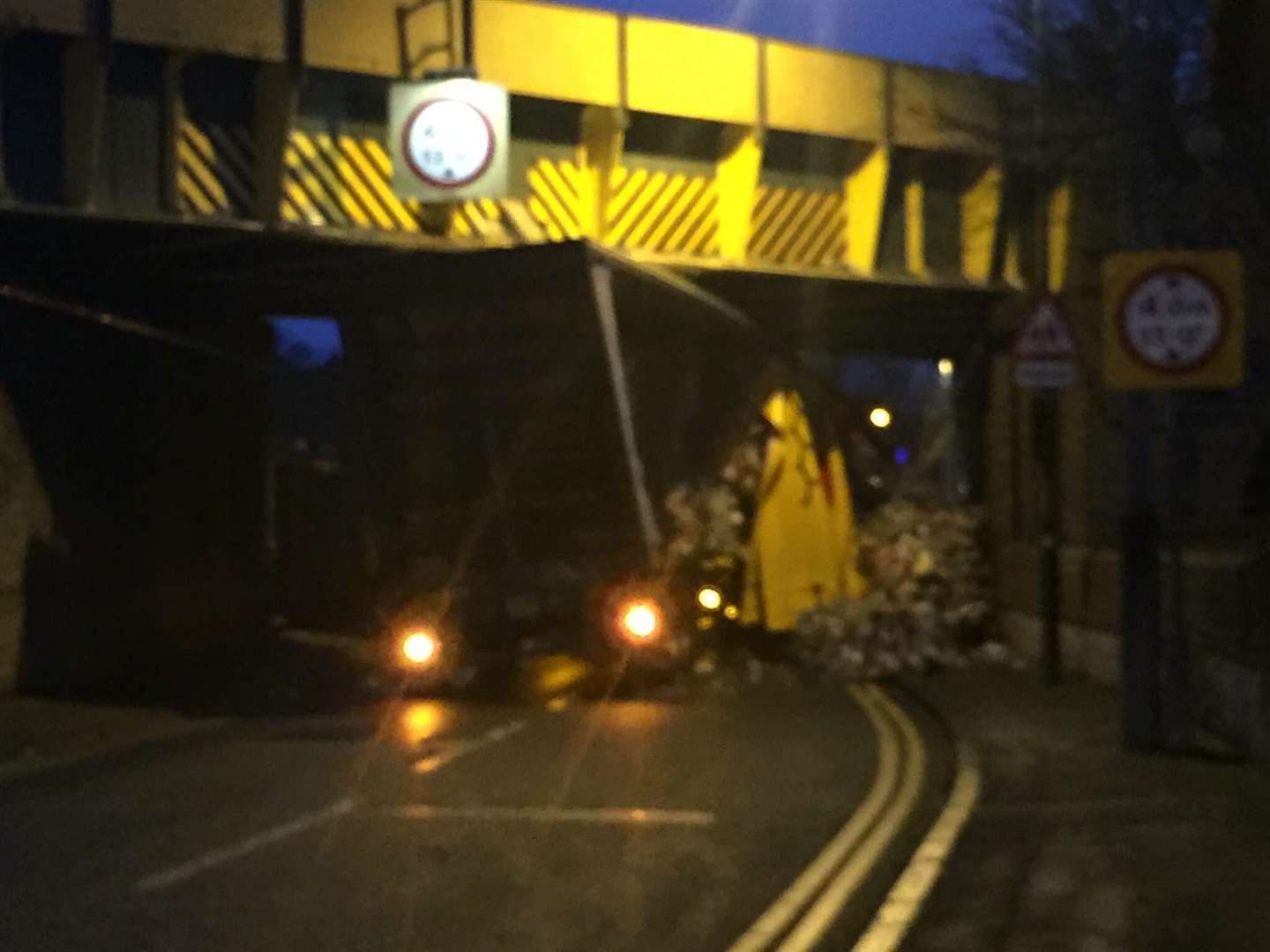The lorry has hit a bridge on Gun Lane in Strood. Picture: @ItsLewis7592