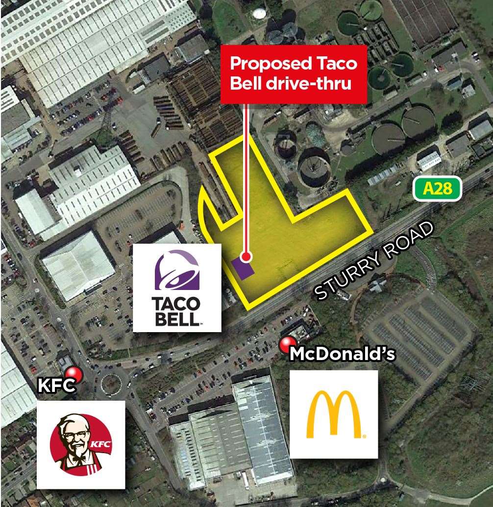 The Taco Bell will located near to branches of KFC and McDonald's in Sturry Road, Canterbury
