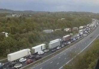 Queuing traffic on the London-bound M20. Picture: Highways England