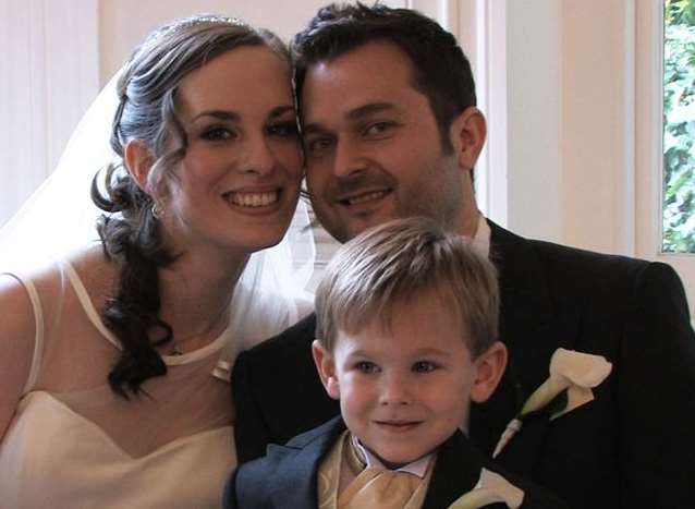 Ben and Laura Hymas with son Jacob on their wedding day