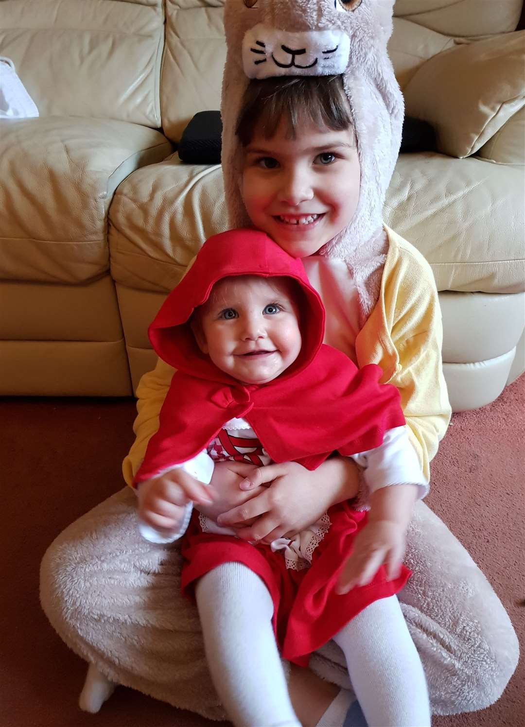 Mia Bass, six as Peter Rabbit with her little sister Adelaide nine months, as little red riding hood. Mia goes to St Nicholas C of E primary School and Adelaide goes to Sunshine and Showers Nursery both in New Romney