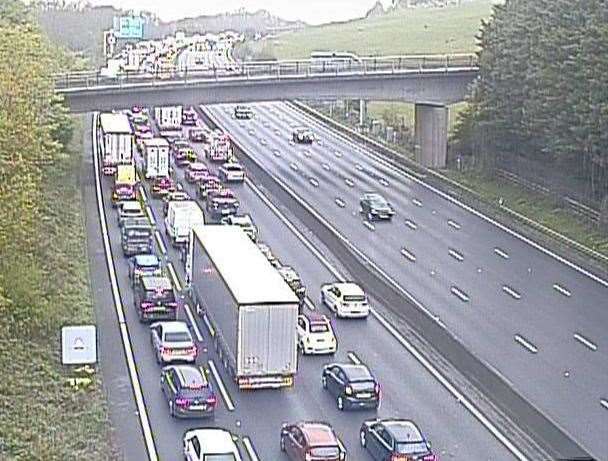 Lengthy queues are building back into Kent. Picture: National Highways