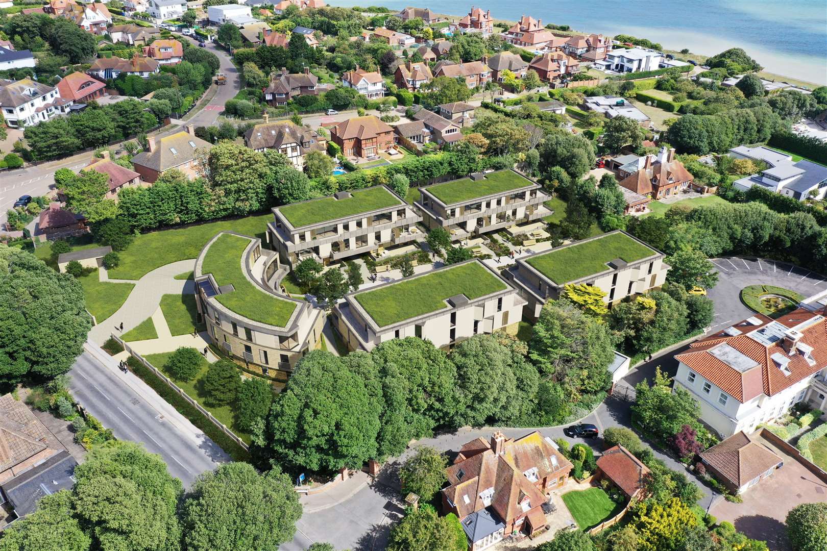 The development would include five buildings on the clifftop plot. Picture: Sunningdale/Hume
