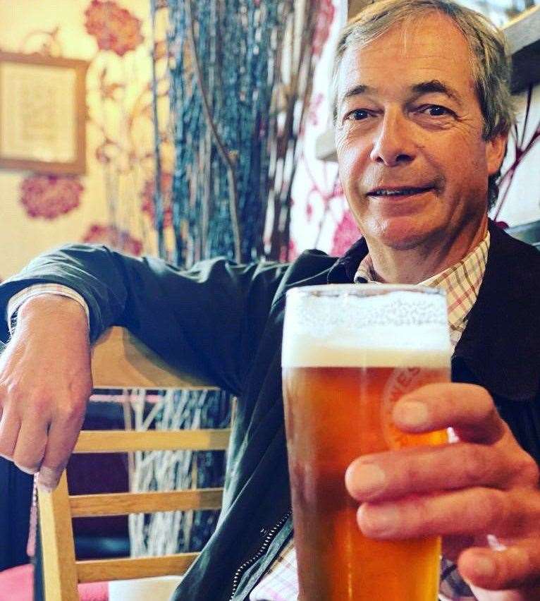 Nigel Farage posted this picture on Twitter from a Kent pub, leading to claims he had broken quarantine rules