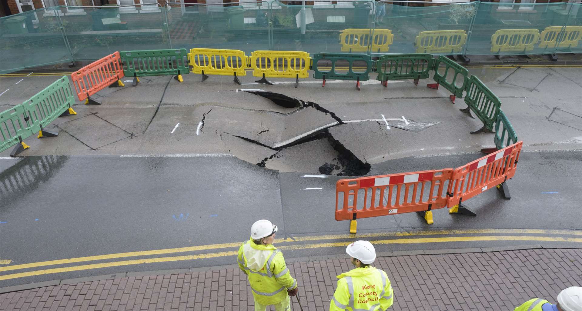 A sinkhole appeared on the A26 Tonbridge Road, outside the Taj Barming restaurant in 2018. Picture: Andy Payton