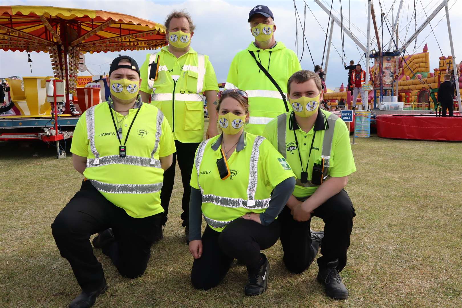 The EMUs - the Sheppey Event Marshalling Unit - back in action at Smith's funfair at Barton's Point, Sheerness, with new chairman Tracey O'Neill (centre)