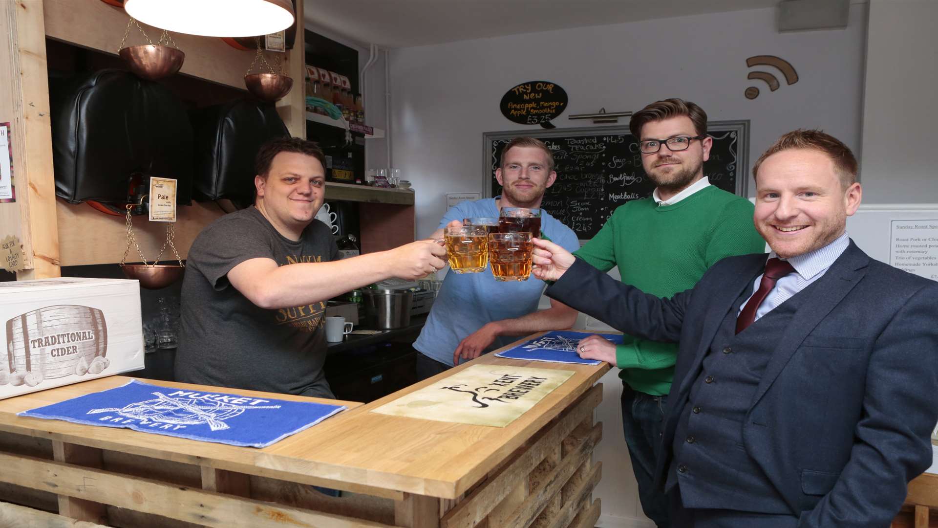Joe Otway, Colin Bell, Sam Otway and Ben Siggins raise a glass to the Crafty's opening