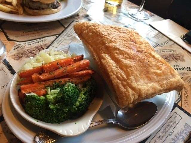 Mrs SD can’t resist a pie and declared this beef and mushroom version, with a huge slice of puff pastry, was cooked really well – there wasn’t a crumb was left - £16.