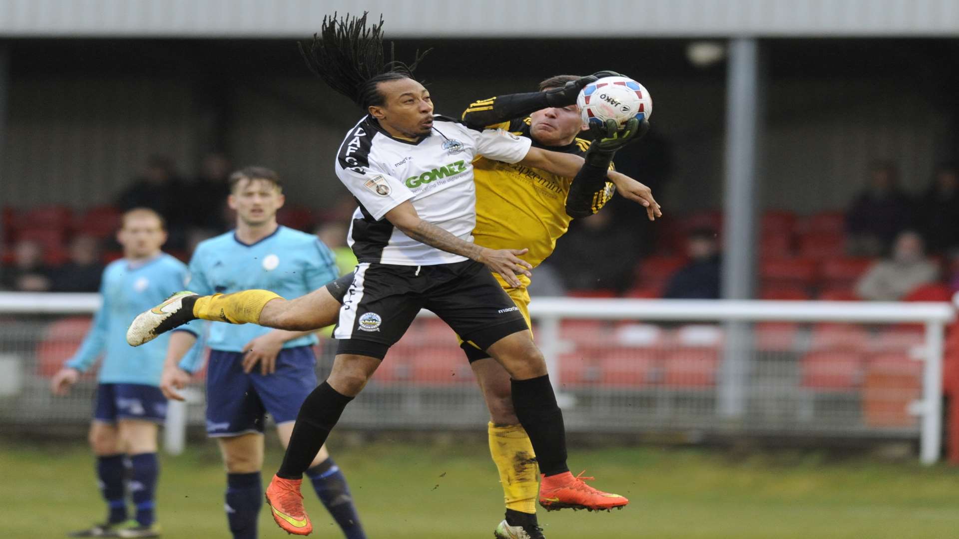 Ricky Modeste in the thick of the action in the league clash against Telford at Crabble last season Picture: Tony Flashman