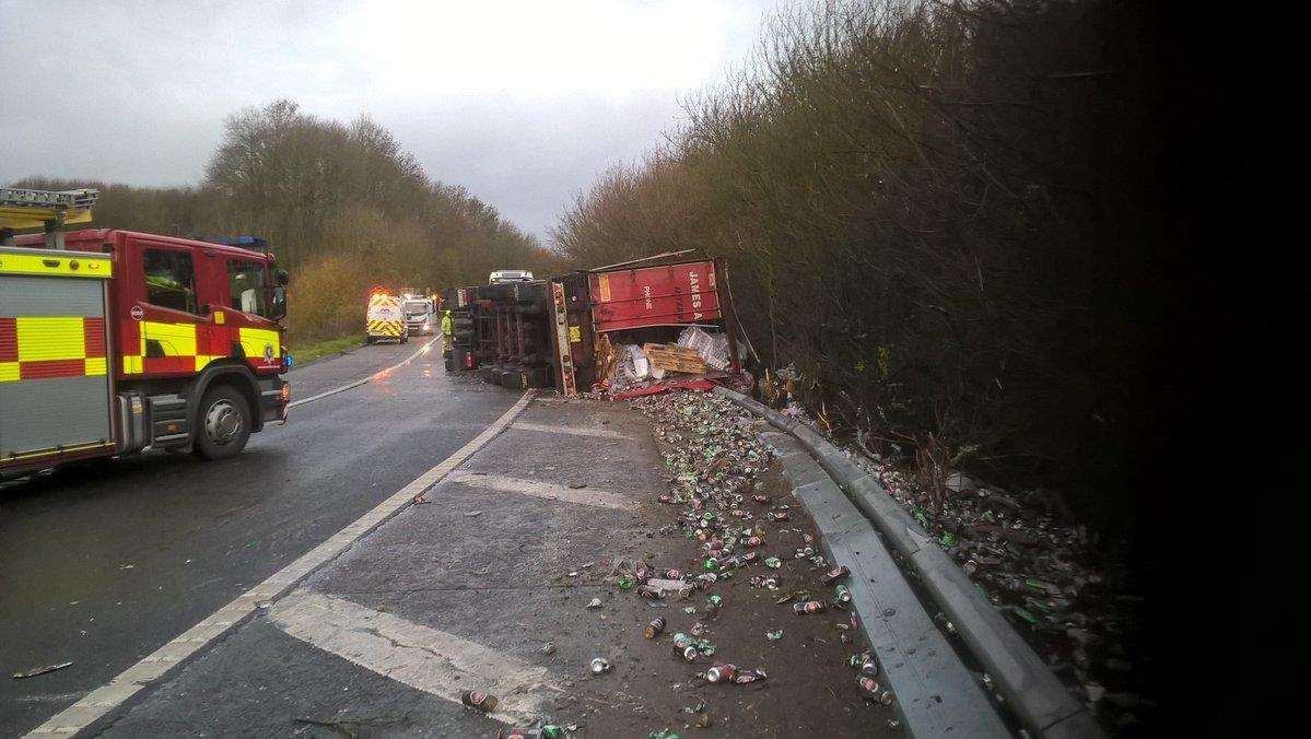 A lorry overturned on the exit slip road of the M2 last month