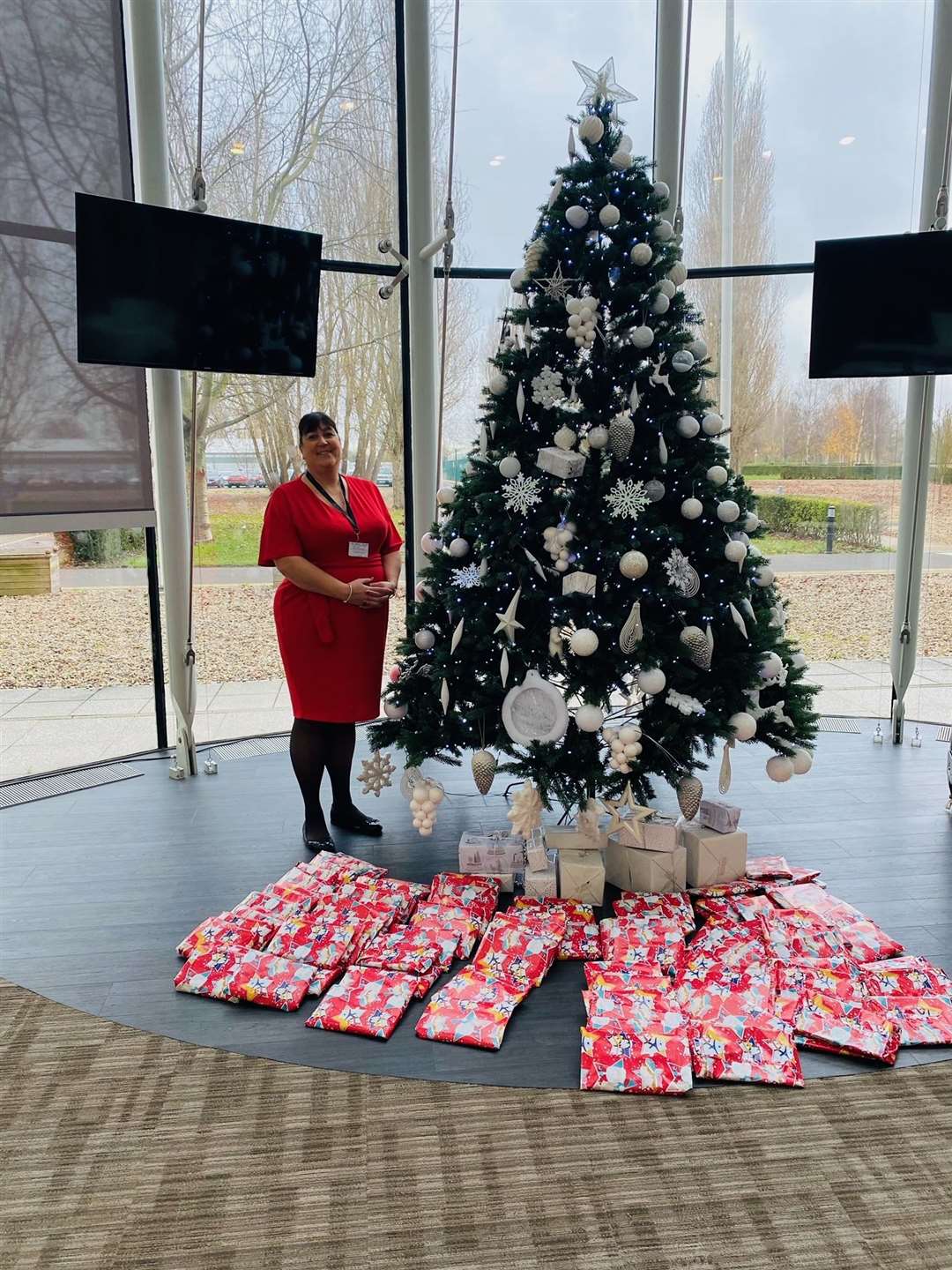 Tracey McKevitt at Discovery Park with the Christmas selection boxes that were added to the main food as a little extra