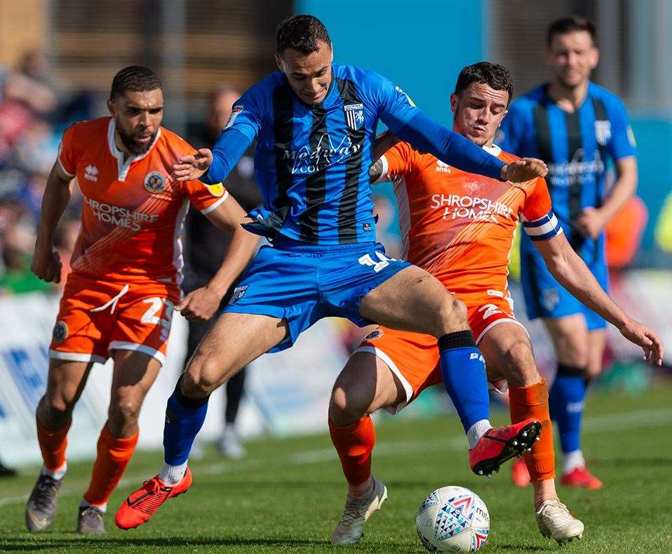 Graham Burke looks to get on the ball for Gillingham Picture: Ady Kerry (8541429)
