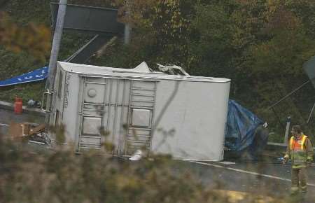 The overturned camper van on the M2. Picture: MIKE SMITH