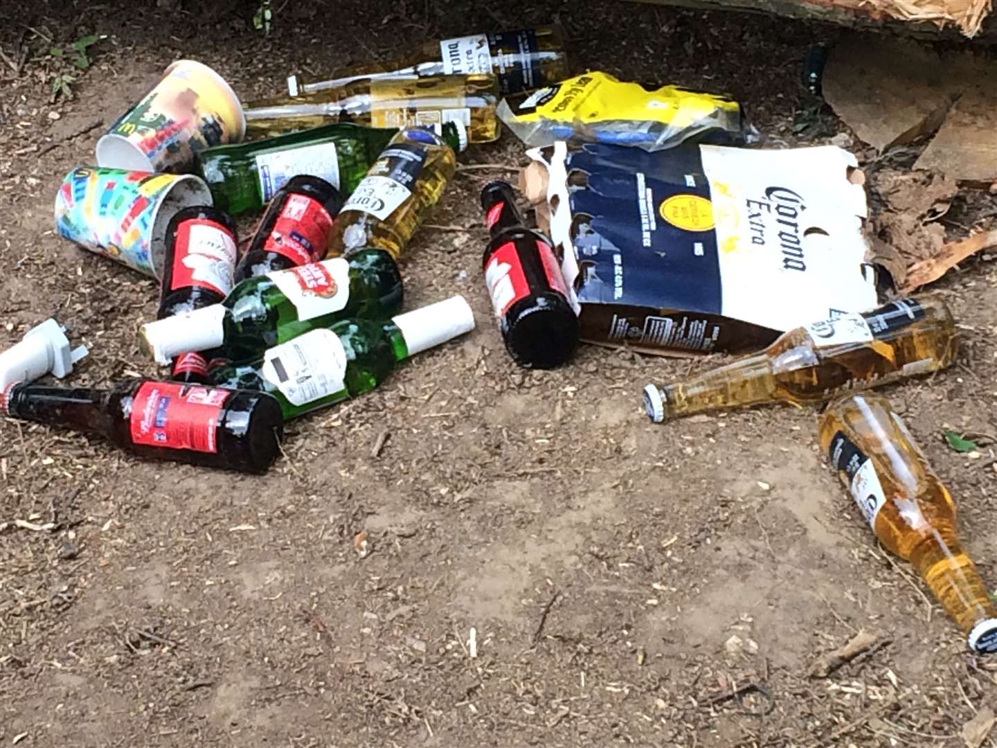Empty booze cans and bottles are strewn everywhere - it remains illegal for more than six people outside their household to meet up in any location