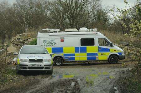Police at Kemberland Woods in Sturry where the human remains were found