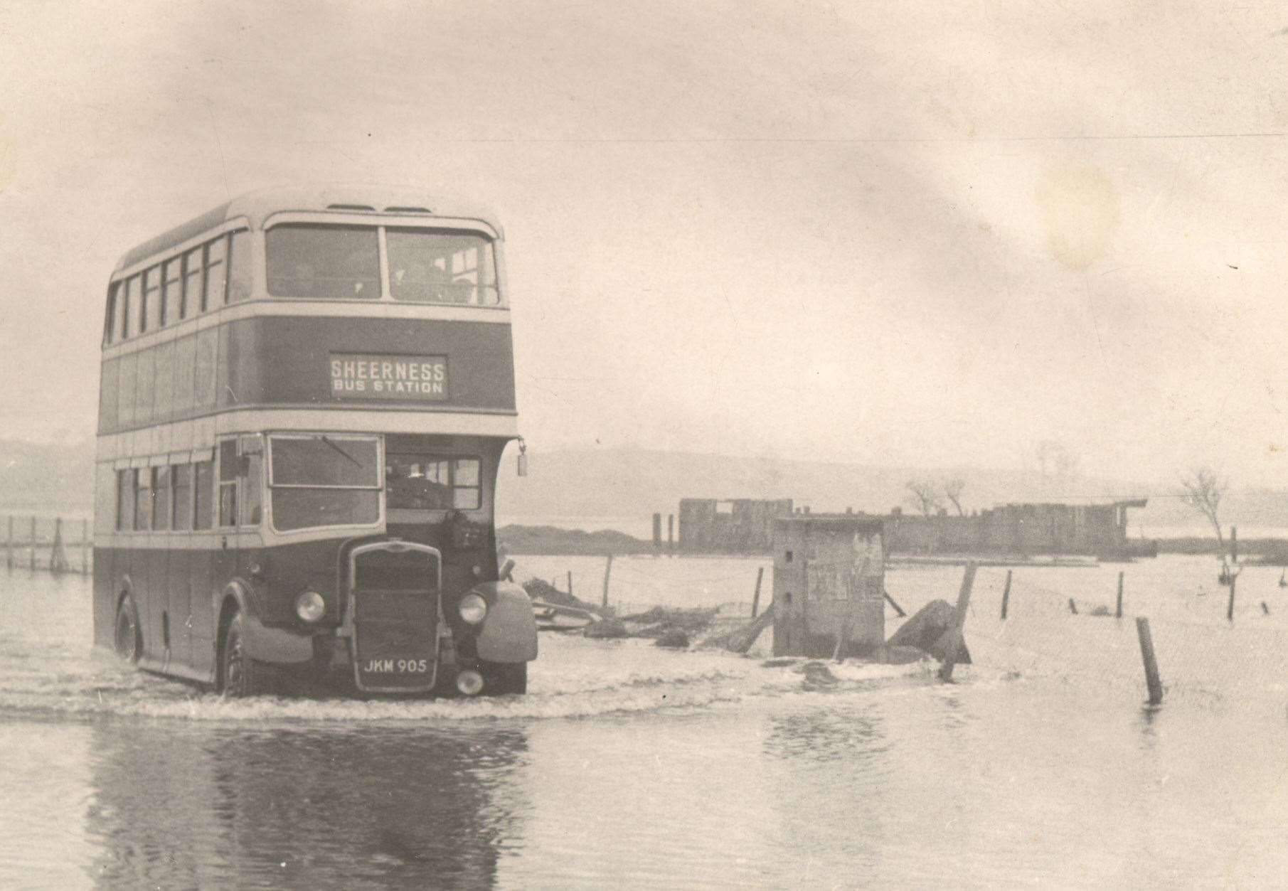 As the tide began to recede, this bus was able to negotiate Halfway Road en route to Sheerness bus station