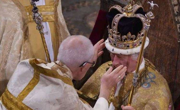 The Archbishop crowning King Charles on Saturday. Picture: Aaron Chown/PA