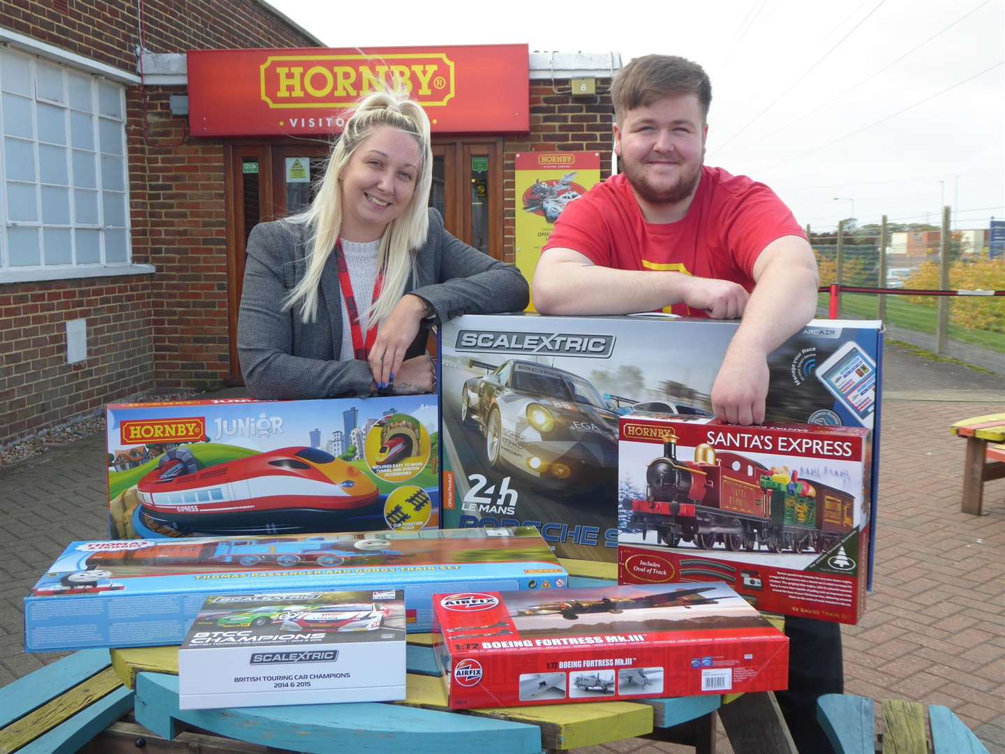 Conditions of Use: Slug: TE Hornby17 021017 Caption: Ami Dennis-Stirrups and Adam Waller of Hornby with prize donations to support the KM Charity Team in 2018. Location: Thanet Category: Charity Byline: Simon Dolby, KM Charity Team Uploaded By: Liz NICHOLLS Copyright: Unknown Original Caption: FM4945191 (974856)