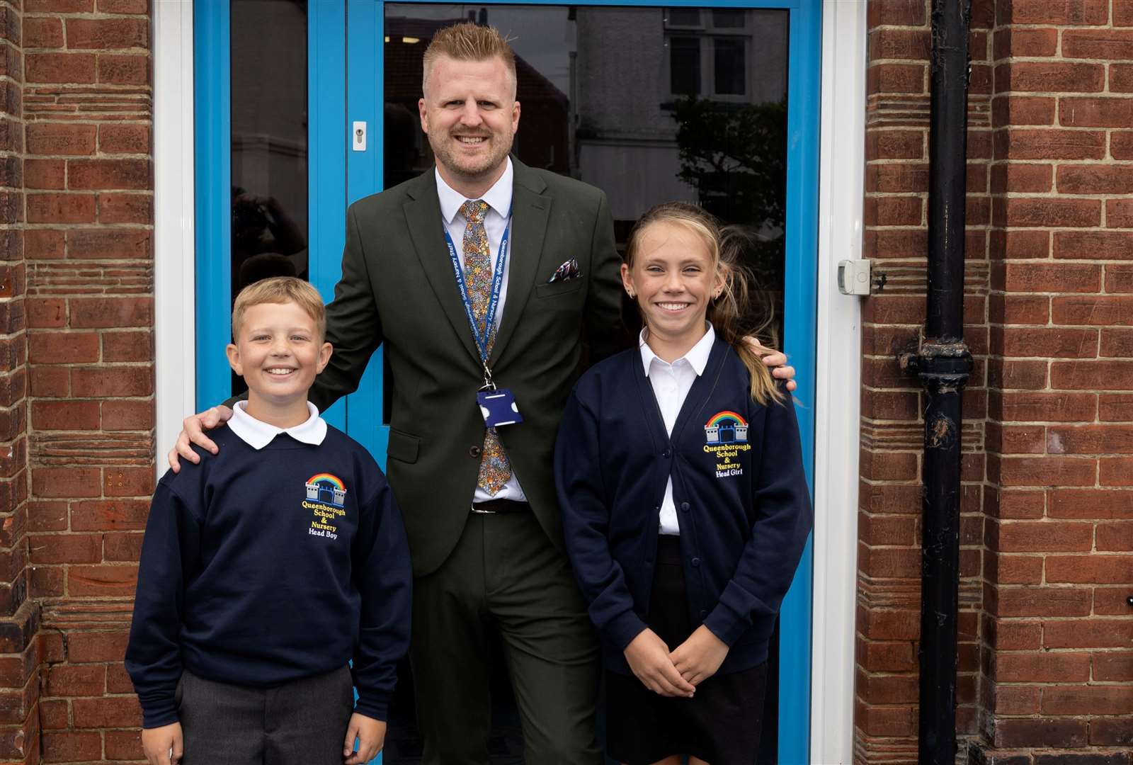 Head teacher Jason Howard with head boy George and head girl Brooke. Picture: Queenborough School & Nursery