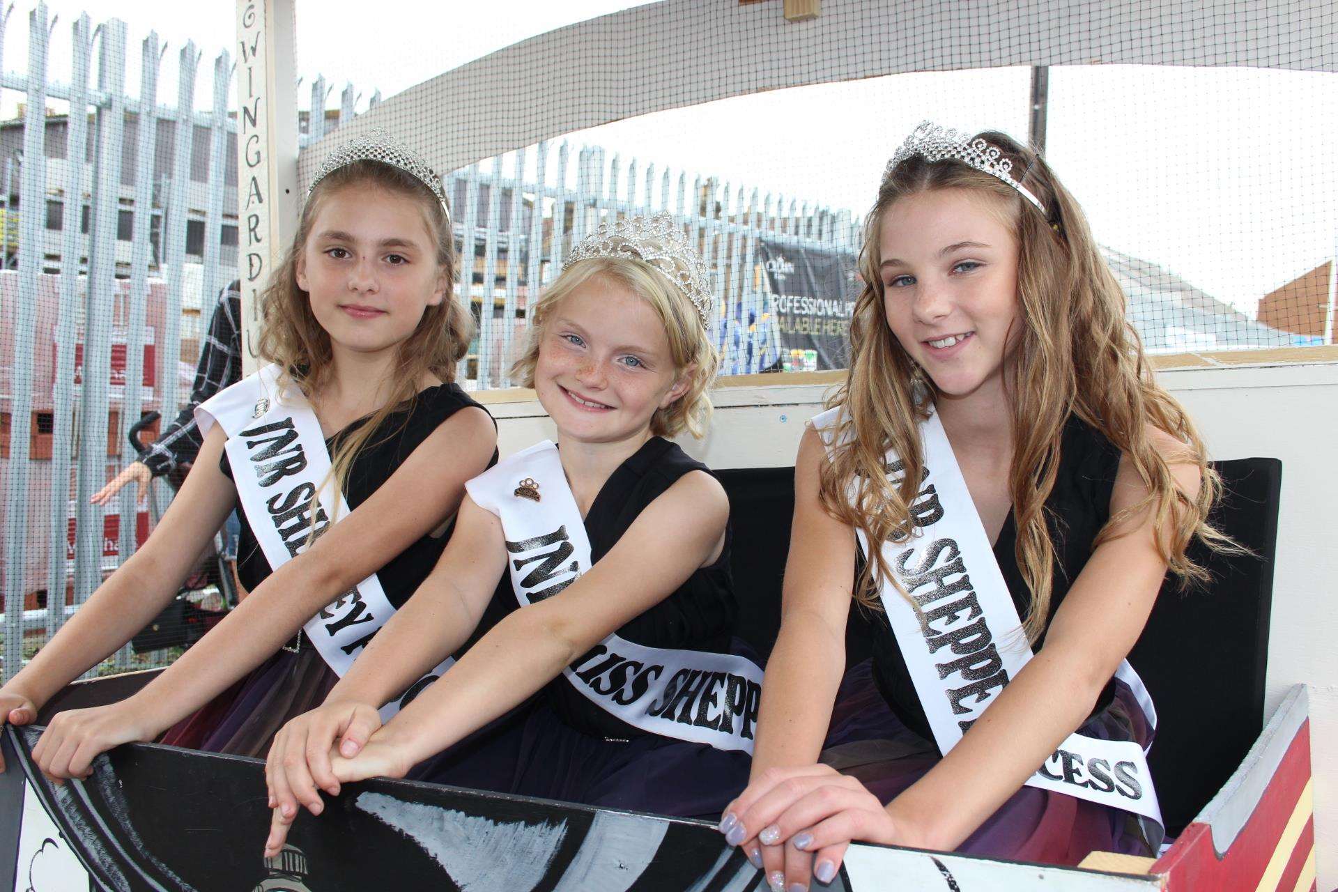 Sheppey's Junior Queen Tilly Ash, centre, with princesses Scarlett Ray and Keira Collins Kiazim on Saturday (3667575)