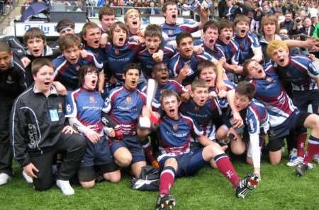 Langley Park celebrate their dramatic last-gasp win in the Daily Mail Schools Under-15 Vase. Picture: Simon Harriss