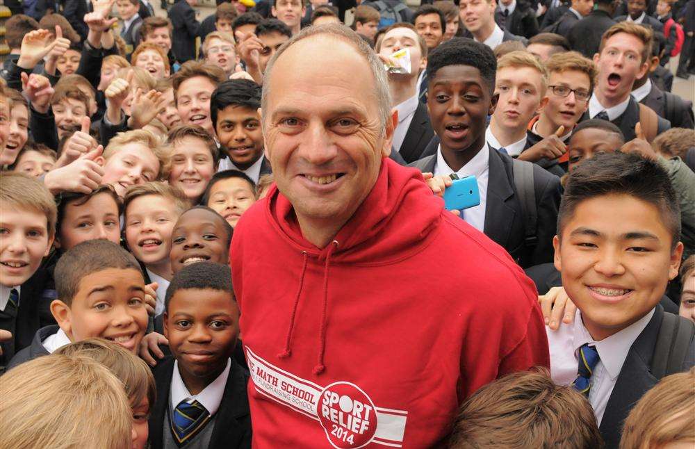 Olympic champion Sir Steve Redgrave meets pupils at the Rochester Math School