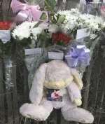 A cuddly toy left at the scene of the tragedy. Picture: BARRY CRAYFORD