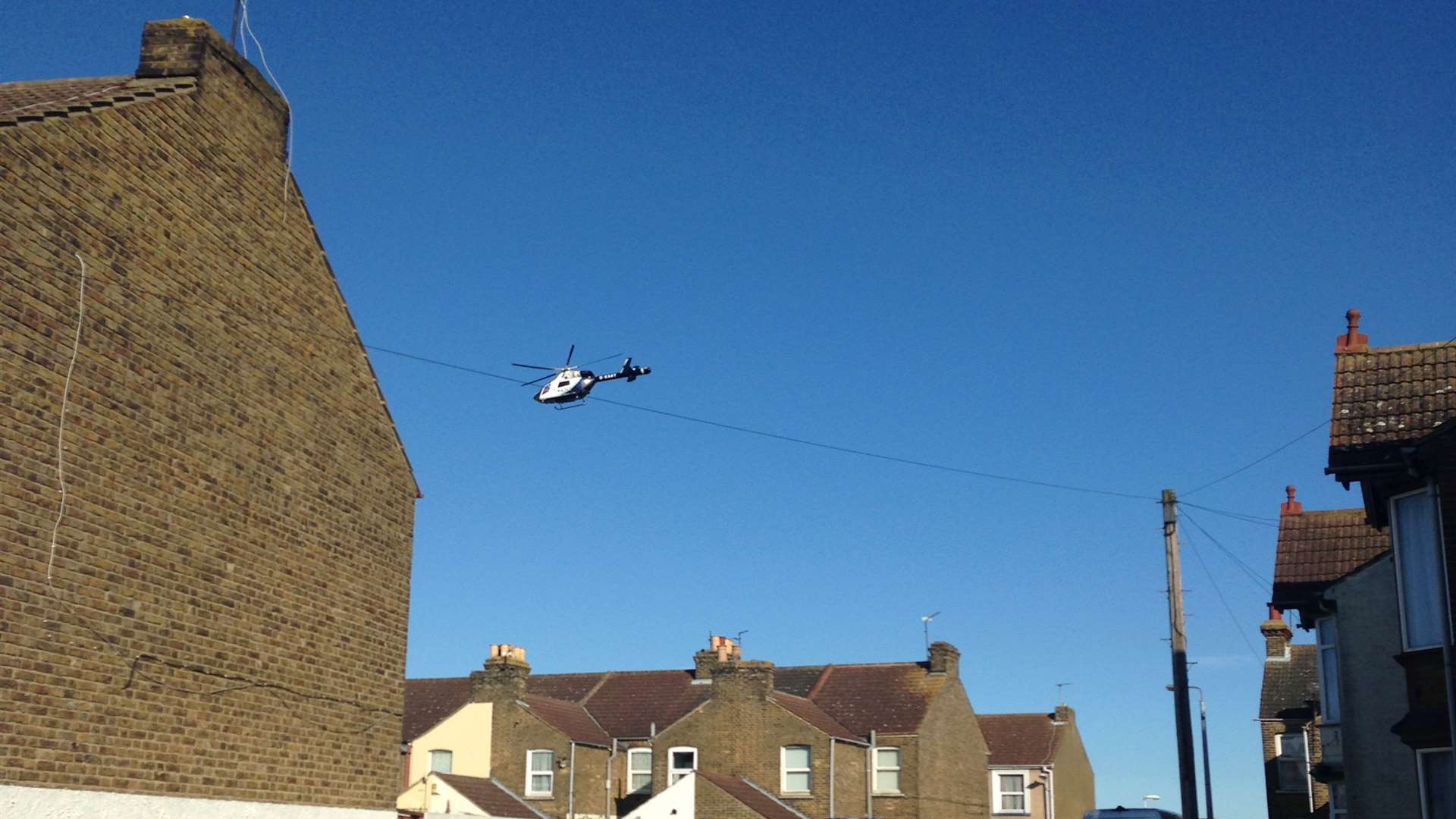The air ambulance flies off from the scene