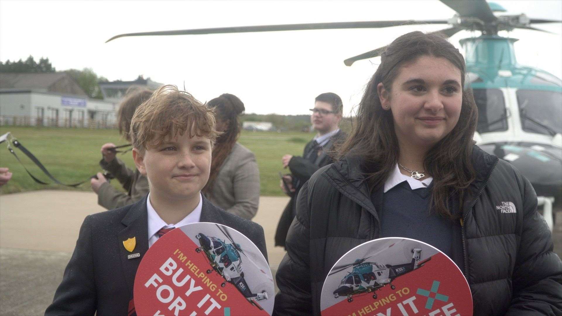 From left: St Edmund's School students Alex, 12, and Paige, 13 came up with Lifty the Lifesaver and Hillary