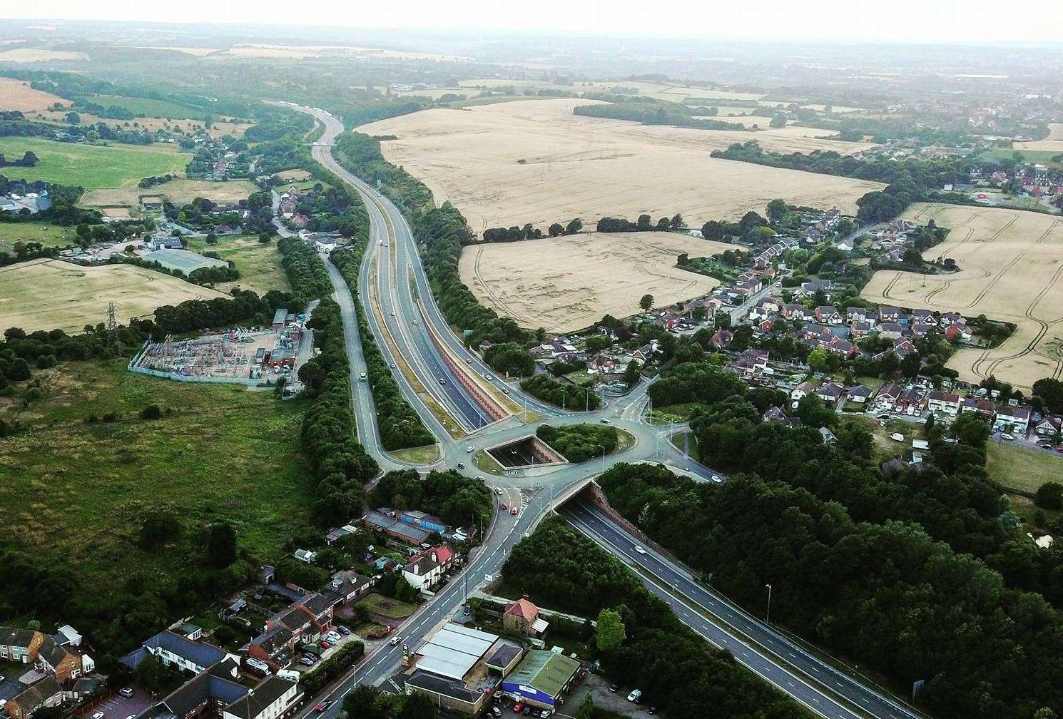 An aerial view of the Key Street roundabout at the A249. Picture: Richard Mitchell