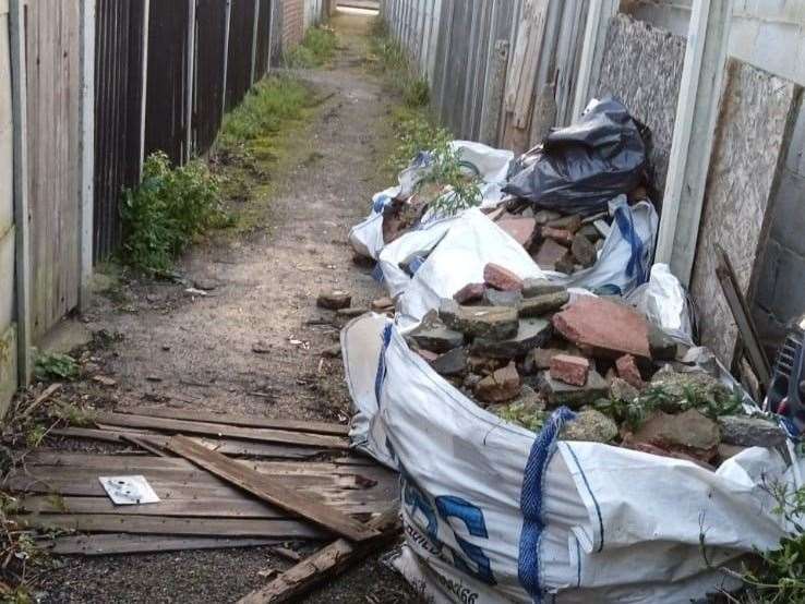 Building waste dumped along a Sheerness alleyway. Picture: Carol Vaughan