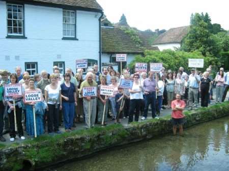 Villagers protest on Saturday. Picture: Mary Graham