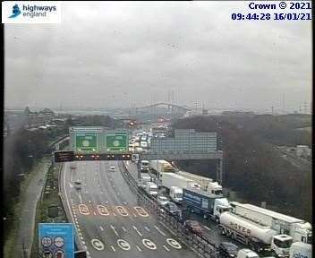 Traffic camera showing the M25 closed clockwise at Dartford. Picture: Highways England