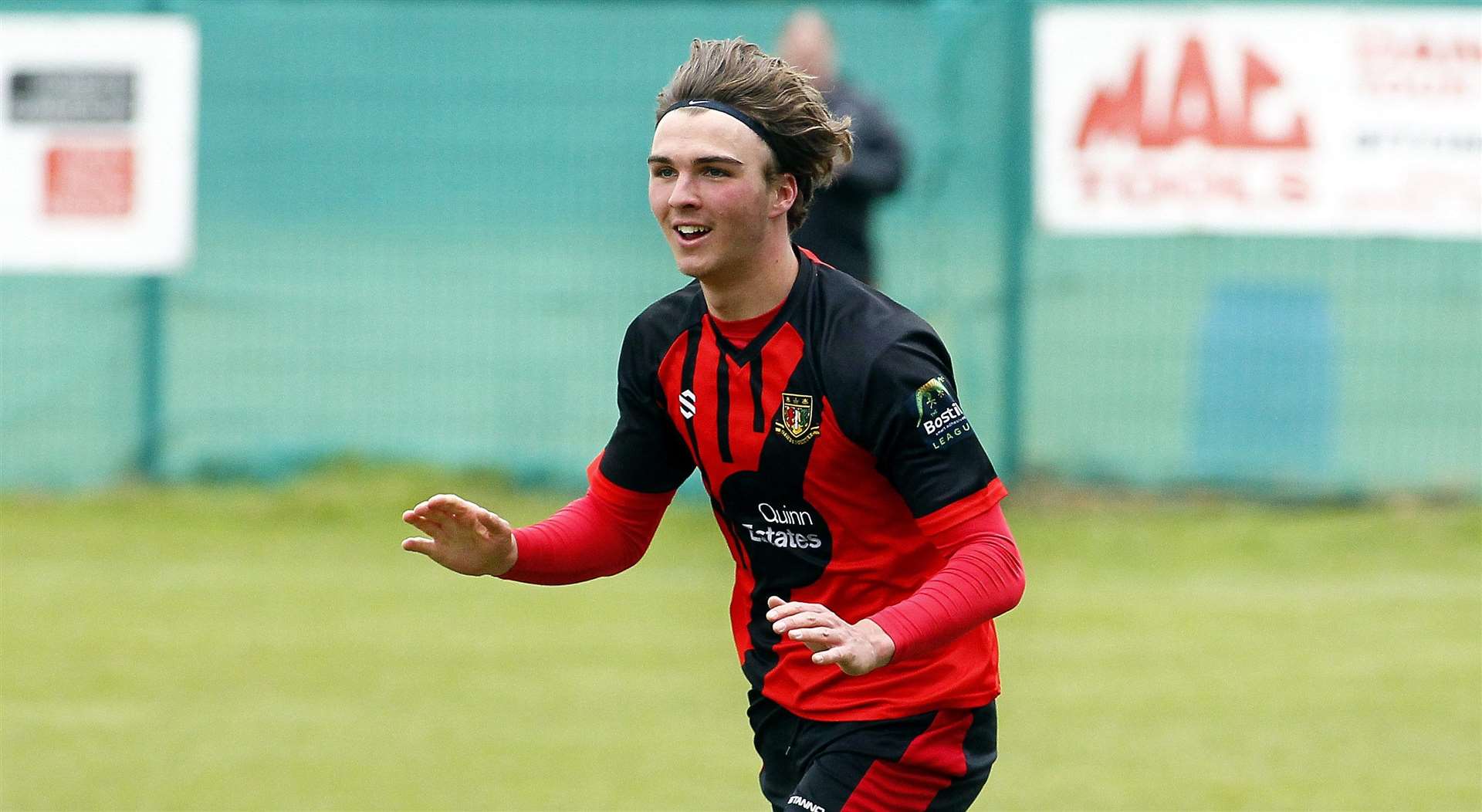 Roman Campbell celebrates a goal for Sittingbourne Picture: Sean Aidan