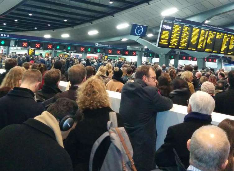 Commuters have described being packed "like sardines" on the platform. Picture: Lizzie Fenwick