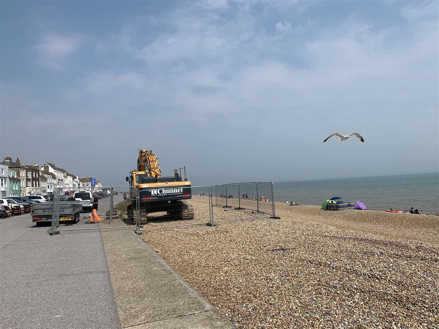 The £800k sea defence works were expected to start in late August but the first digger arrived today