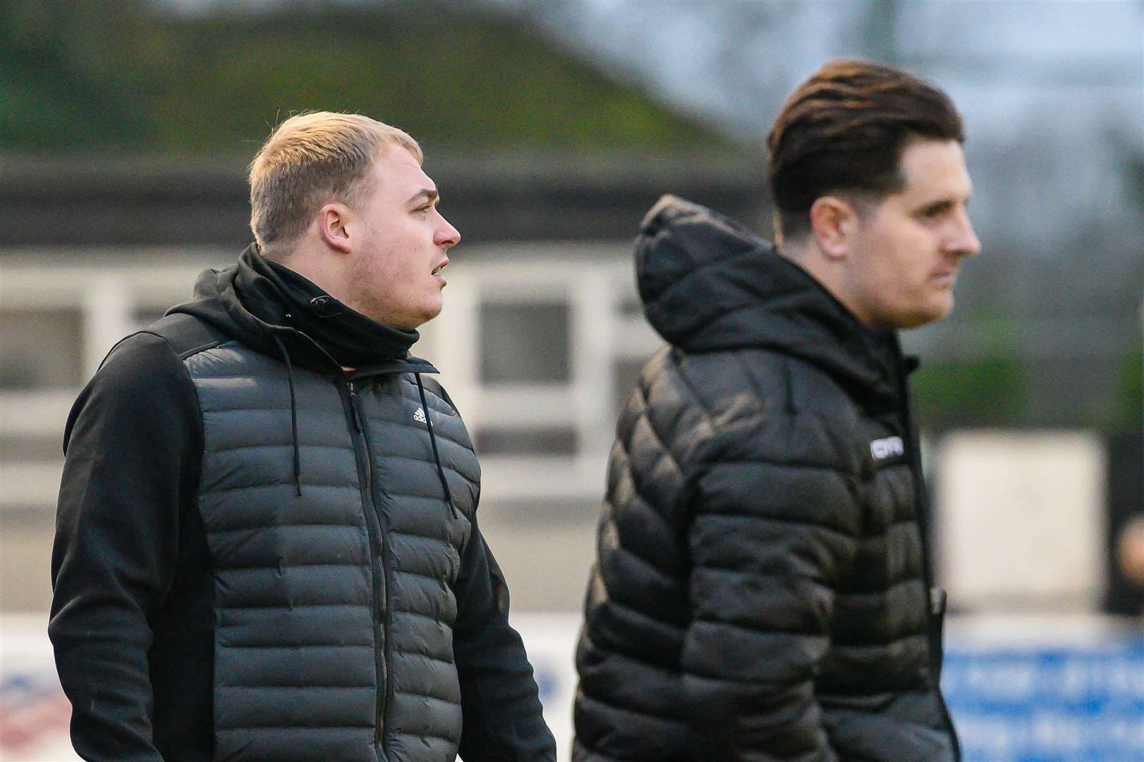 Josh Hall (left) was joint manager at Canterbury City with Chris Woollcott and is now a coach at Sheppey United Picture: Alan Langley